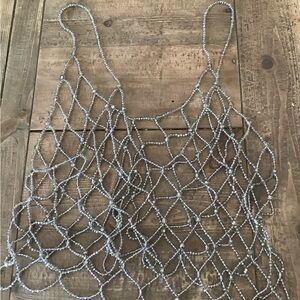 Silver Beaded Net Top
